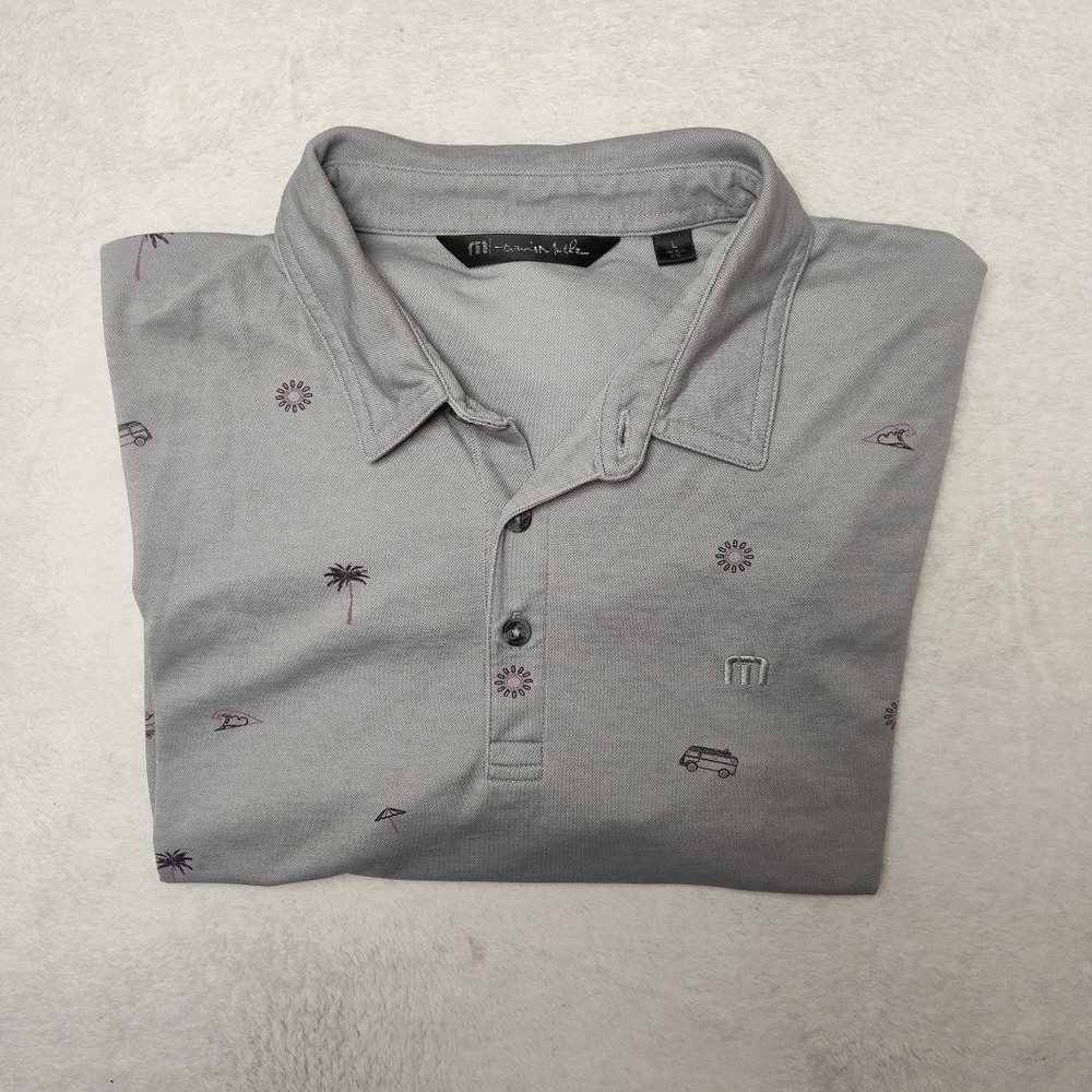 TravisMathew Polo Shirt Mens L Gray Graphic Print Golf Performance Collared